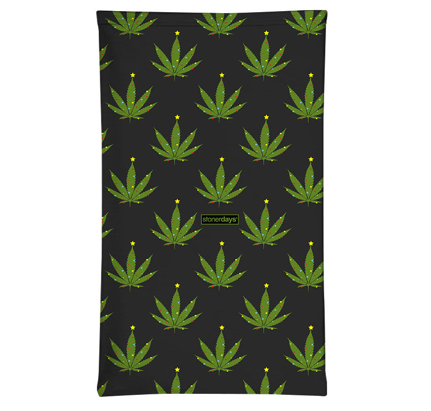 StonerDays Plaid Pack with cannabis leaf pattern on black polyester scarf, front view