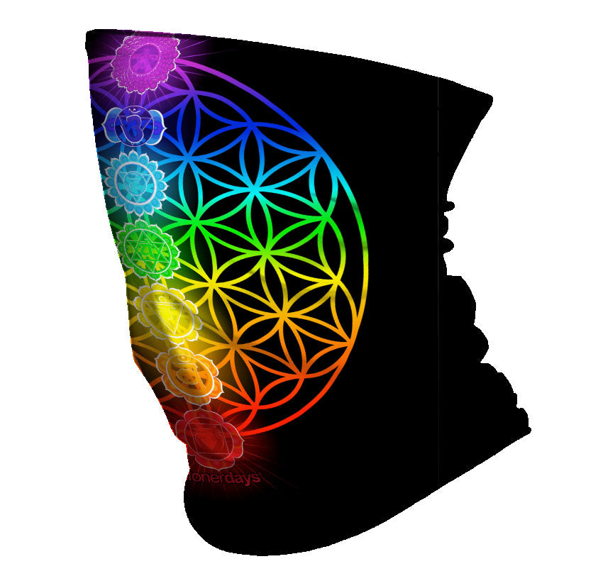 StonerDays 7 Chakras Neck Gaiter featuring UV reactive colors on black polyester