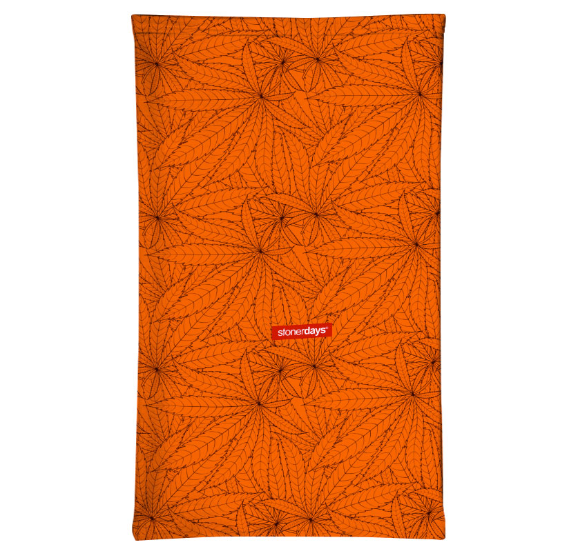 StonerDays Autumn Leaves Neck Gaiter in orange with leaf pattern, front view on white background