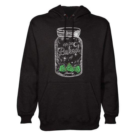 StonerDays Baked Mason Jar Hoodie in black with white graphic print, front view on a white background