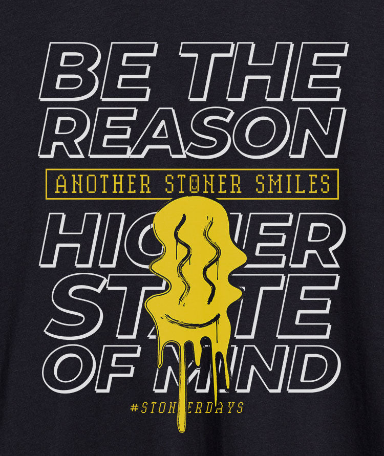 StonerDays 'Be The Reason' men's black cotton t-shirt with yellow graphic front view