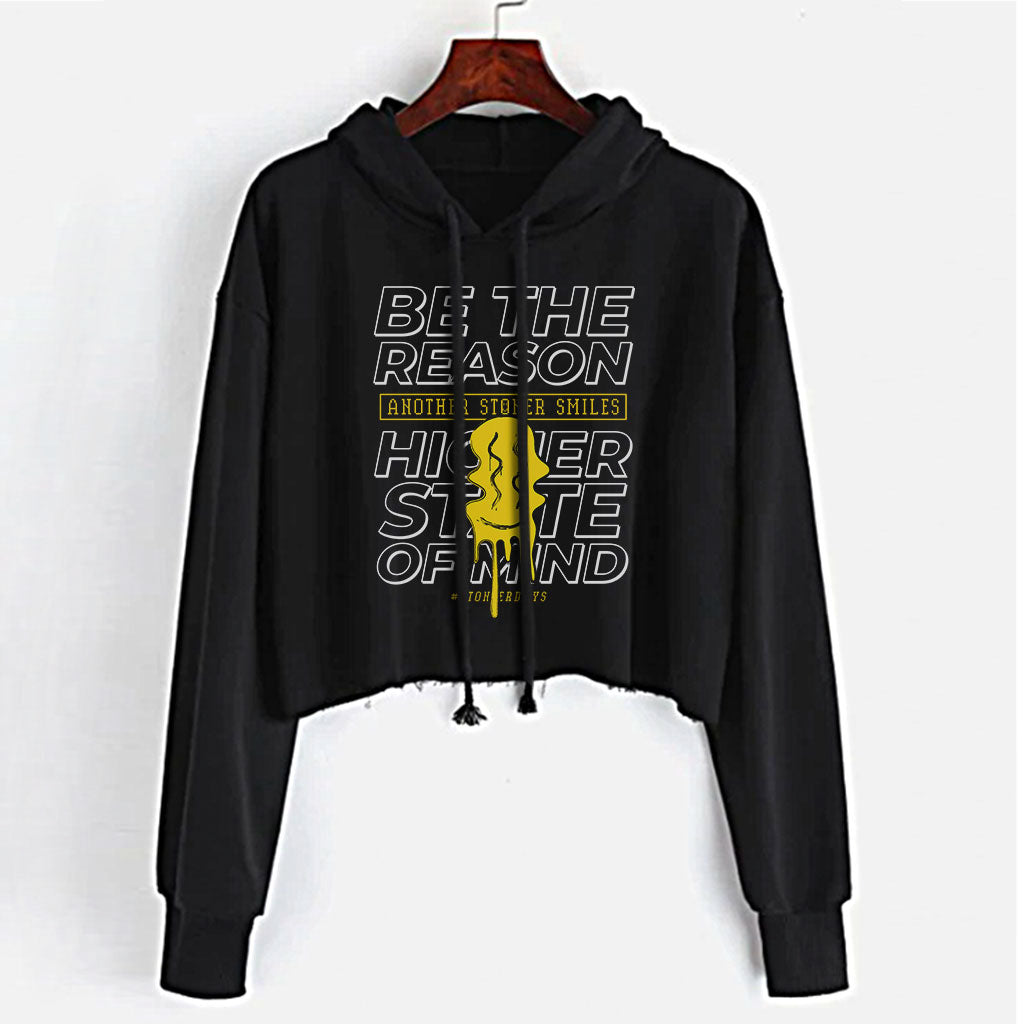 StonerDays Be The Reason Women's Crop Top Hoodie in Black - Front View