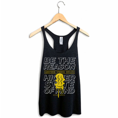 StonerDays Women's Racerback Tank Top in Black with 'Higher State of Mind' Print, Sizes S-2XL
