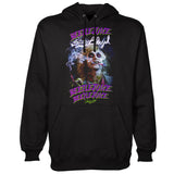 StonerDays Beetlejuice Hoodie in black cotton, front view with vibrant graphic print