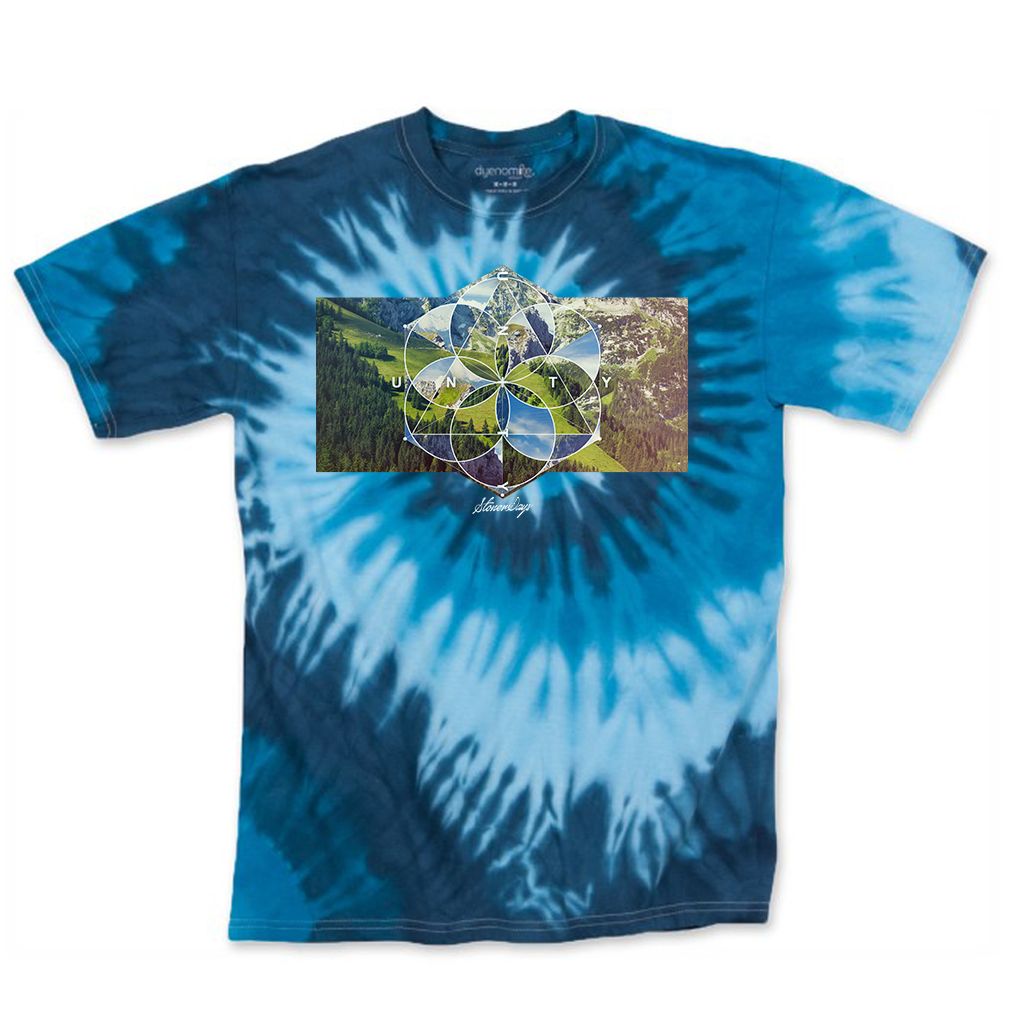 StonerDays Blue Hsom Unity Tie Dye Tee, front view on seamless white background