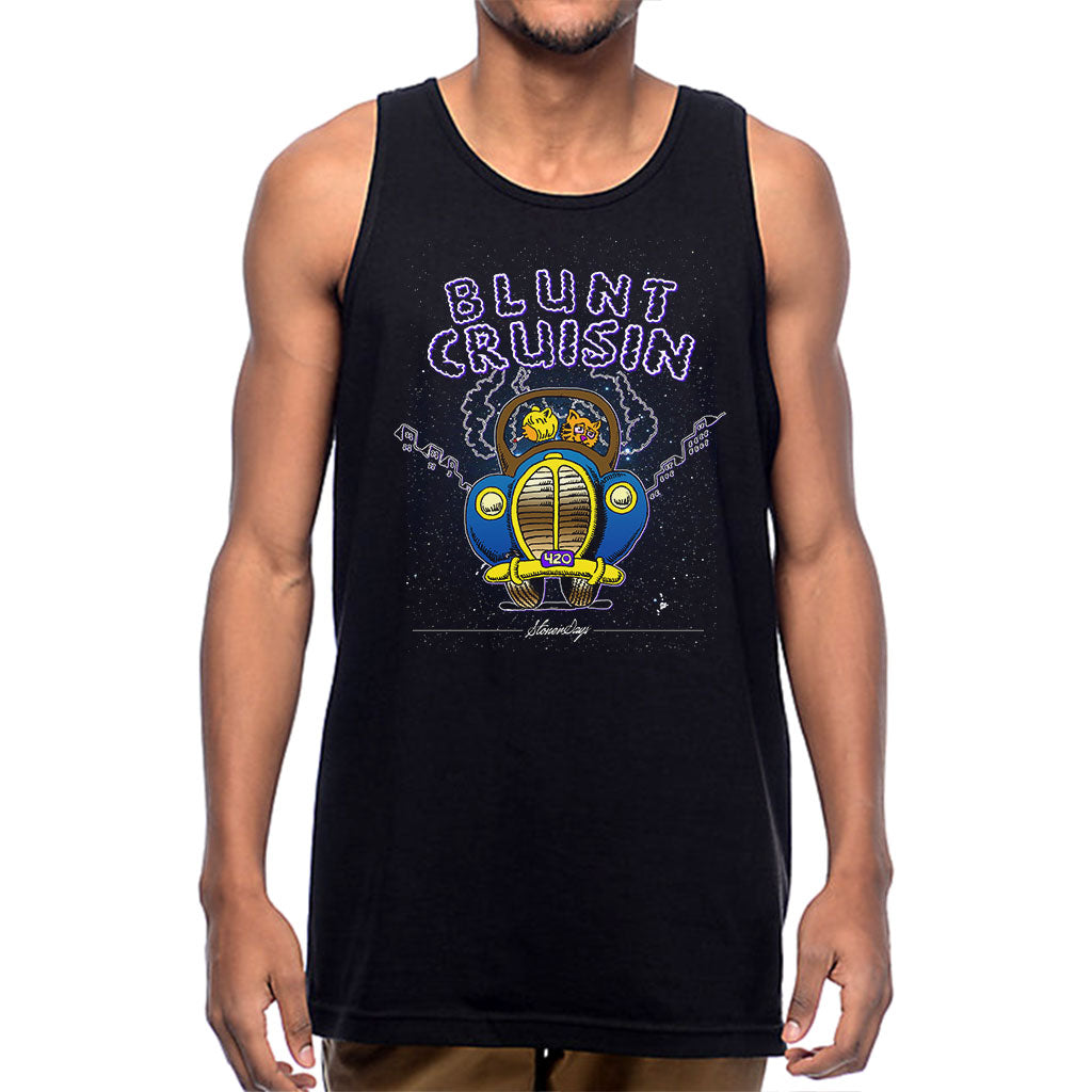 StonerDays Blunt Cruisin Men's Black Cotton Tank Top Front View on Model