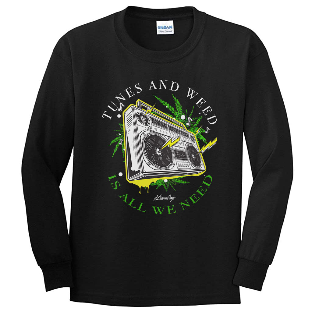 StonerDays Boombox Long Sleeve Shirt - Front View on Black Cotton