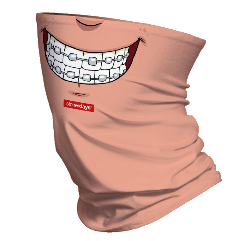 StonerDays Braces Smiley Neck Gaiter in peach, front view on white background