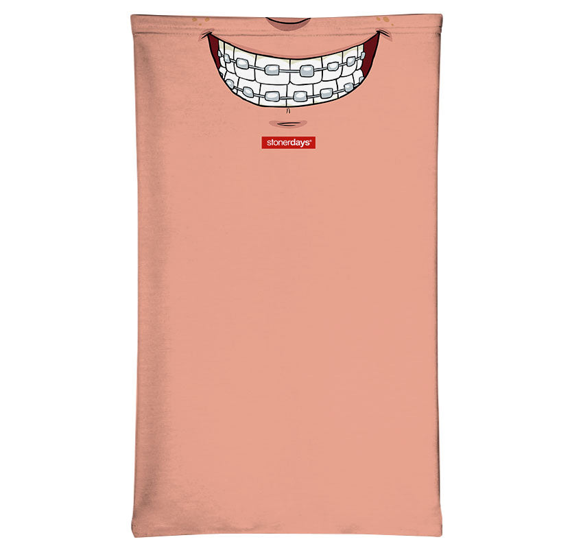 StonerDays Braces Smiley Neck Gaiter in Peach with Braces Design - Front View