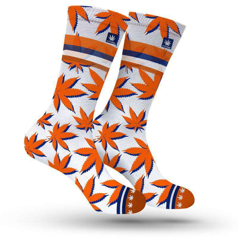 StonerDays Chicago Cannabis Pattern Socks in Blue, Green, Orange - Medium Size