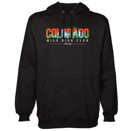 StonerDays Colorado Mile High Hoodie in black cotton, front view on white background