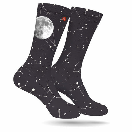 StonerDays Constellations Weed Socks featuring cosmic design, sizes M-L