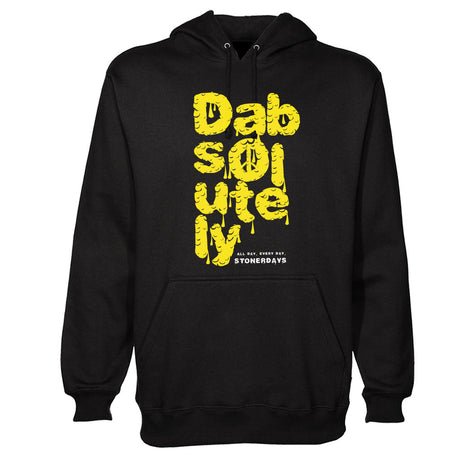 StonerDays Dabsolutely Hoodie in black featuring dab straw design, front view, sizes S-XXXL