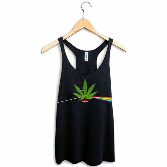 StonerDays Dank Side Of The Moon Racerback Tank Top, Women's, Rainbow Leaf Design, Front View