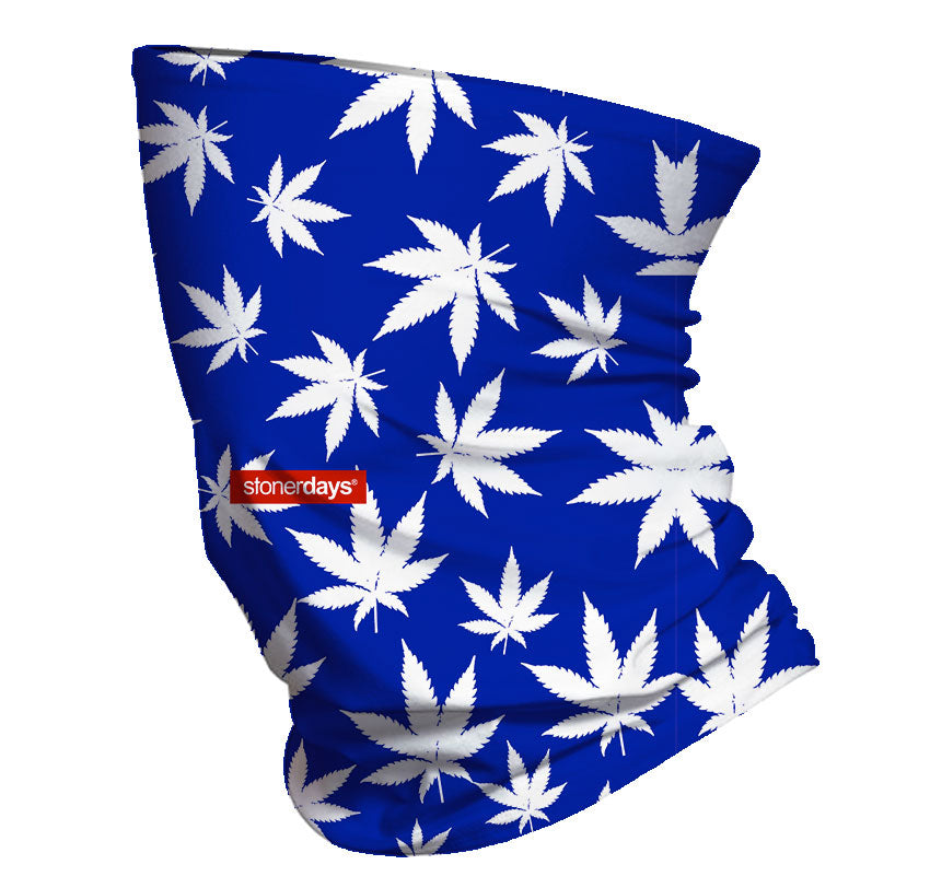 StonerDays Dodger Blue Face Mask with White Cannabis Leaves Pattern