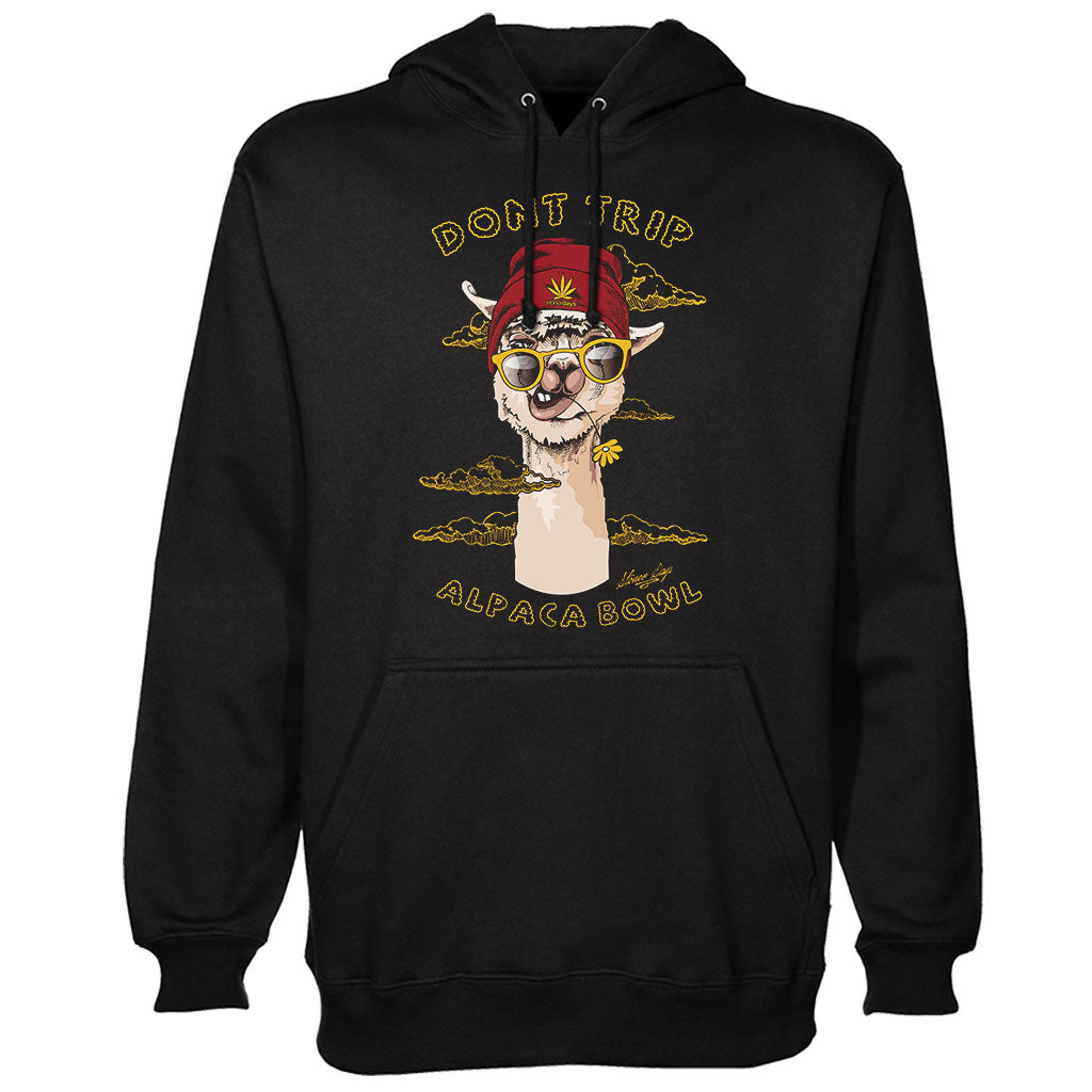StonerDays Don't Trip Alpaca Graphic Hoodie in Black - Front View