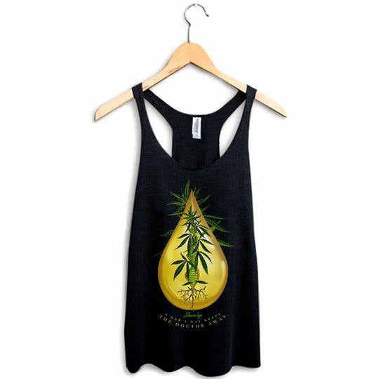 StonerDays Drop A Day Racerback tank top, black with cannabis leaf design, sizes S-XXL