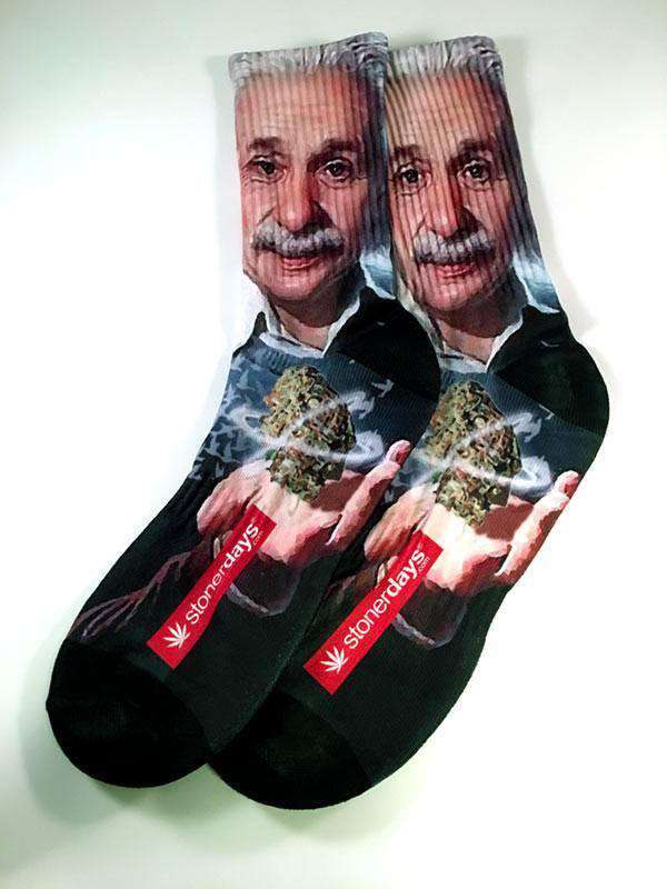 StonerDays Einstein Crew Socks with Chillum Design, Cotton-Polyester Blend, One Size