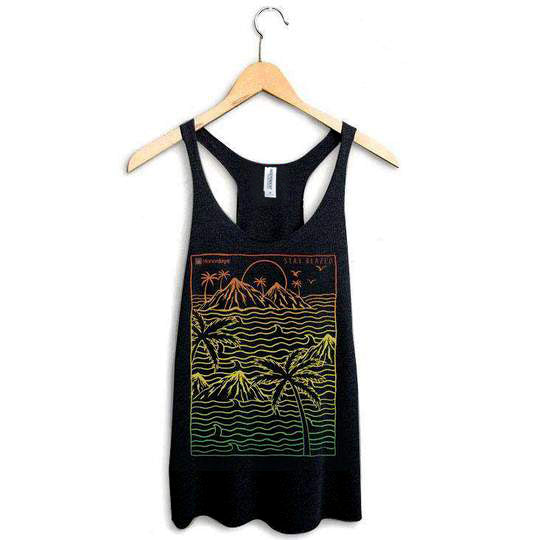 StonerDays Endless Ocean Racerback tank top in Rasta colors, hanging on wooden hanger
