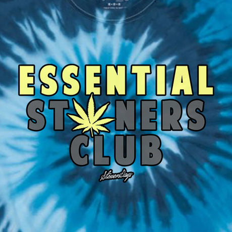StonerDays Men's Blue Tie Dye Tee with Essential Stoners Club Logo, Cotton, Top View