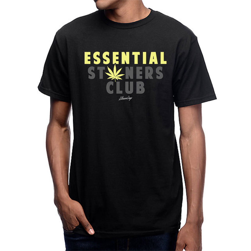 StonerDays Men's Black Cotton T-Shirt with 'ESSENTIAL STONERS CLUB' Print - Front View