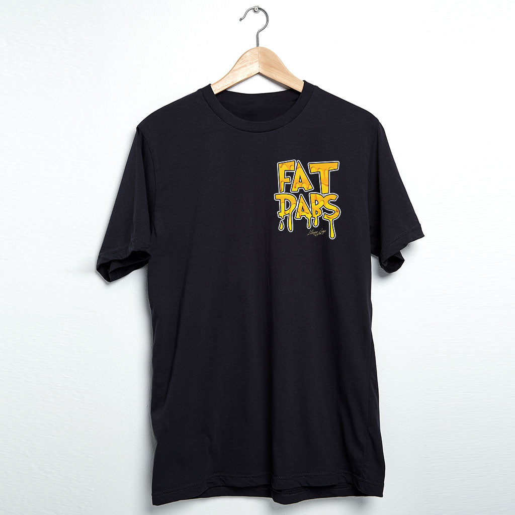 StonerDays Fat Dabs black t-shirt for men, front view on hanger, size options available