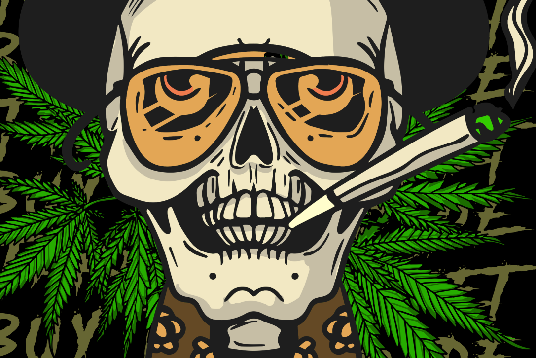 StonerDays Fear & Loathing Long Sleeve Shirt with skull and cannabis leaf design, USA made, 2XL