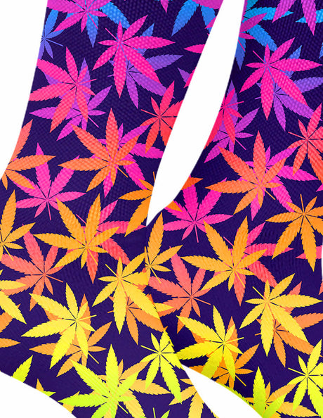 StonerDays Fluorescent Flowers Weed Socks with vibrant UV reactive pattern, close-up view