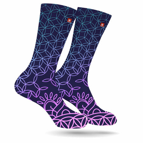 StonerDays Flower of Life Socks in purple with geometric pattern, comfortable fit for Medium and Large sizes