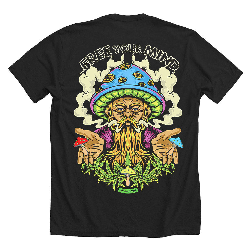 StonerDays Free Your Mind Men's T-Shirt in Black with Psychedelic Graphic, Rear View