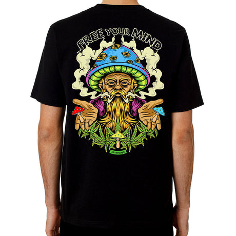 StonerDays Free Your Mind men's black t-shirt with psychedelic print, rear view