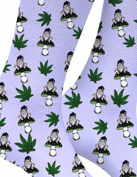 StonerDays Ganja Gnome Patterned Weed Socks in Lavender - Front View