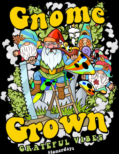 StonerDays Gnome Grown Hoodie in green with vibrant gnome graphic, made from cotton, men's apparel