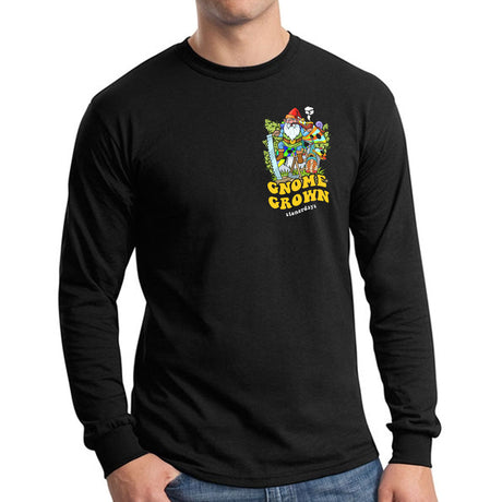 StonerDays Gnome Grown Long Sleeve Shirt in Black, Front View on Model, Cotton, Sizes S-3XL