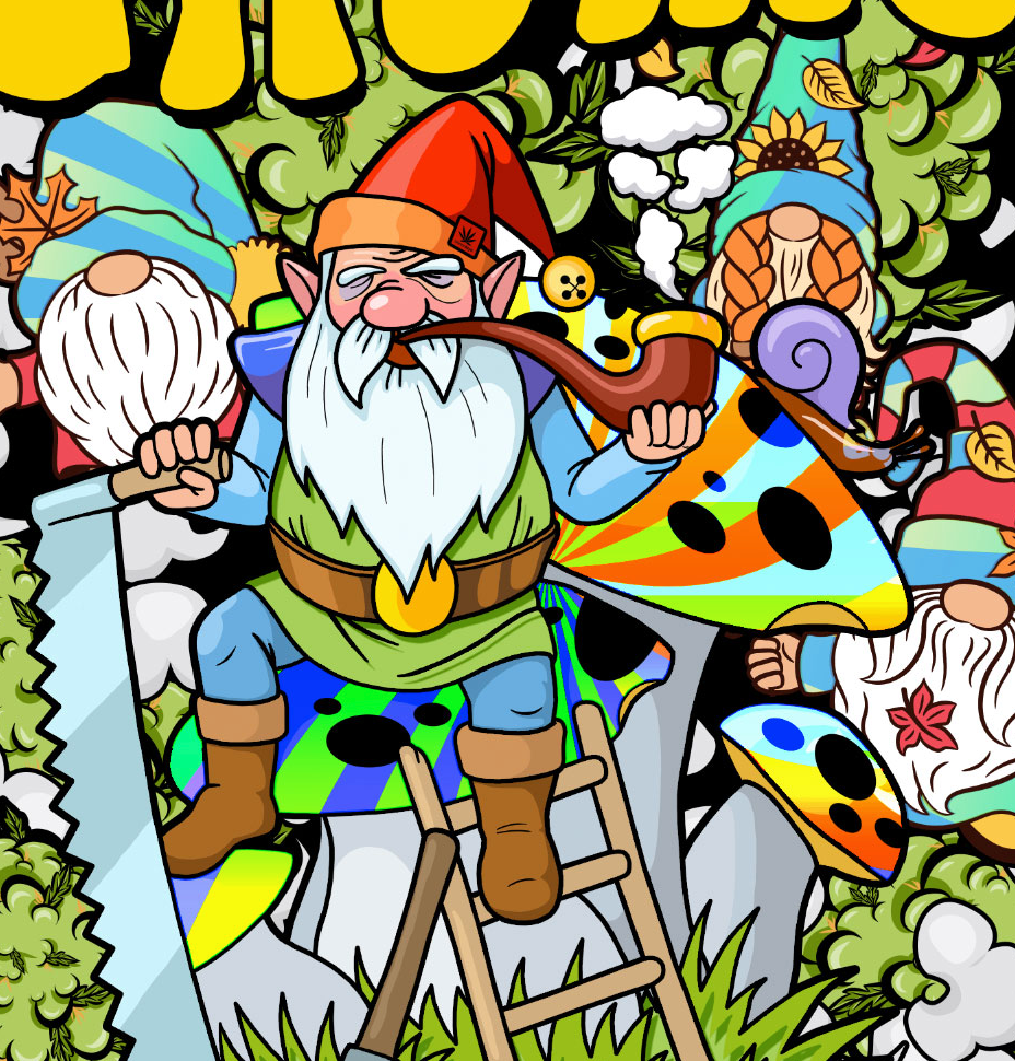 StonerDays Gnome Grown T-Shirt with vibrant rainbow tie-dye design, front view on white background