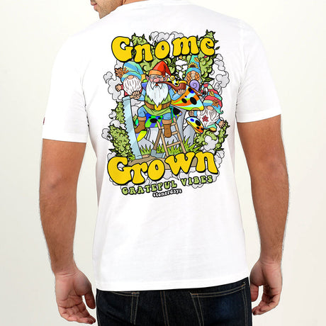 StonerDays Gnome Grown White Tee back view featuring colorful graphic design on cotton fabric