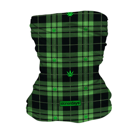 StonerDays Green Plaid Cannabis Leaves Gaiter, versatile polyester neckwear for style & comfort