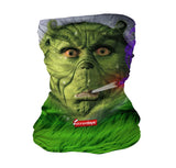 StonerDays Grinch-themed face cover with vibrant green faux fur design, front view.