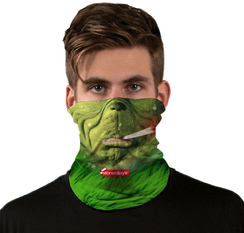 StonerDays Grinch Greens Combo featuring a Grinch-themed face mask with joint, front view.