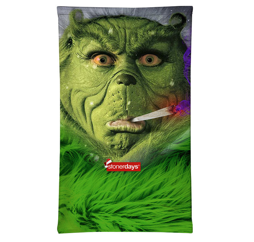 StonerDays Grinch Greens Combo featuring a green Grinch-themed blanket with brand logo