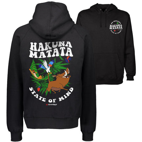 StonerDays Hakuna Matata Hoodie in Green, Men's Cotton Polyester Blend, Front and Back View
