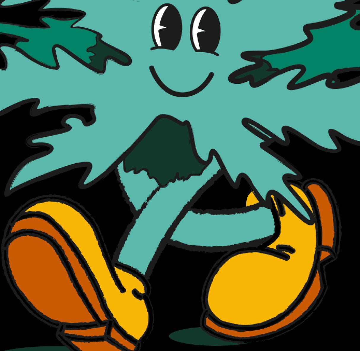 StonerDays Happy 420 Hoodie design close-up featuring a smiling cannabis leaf character