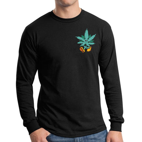 StonerDays Happy 420 Long Sleeve Shirt in Black Cotton, Front View on Model