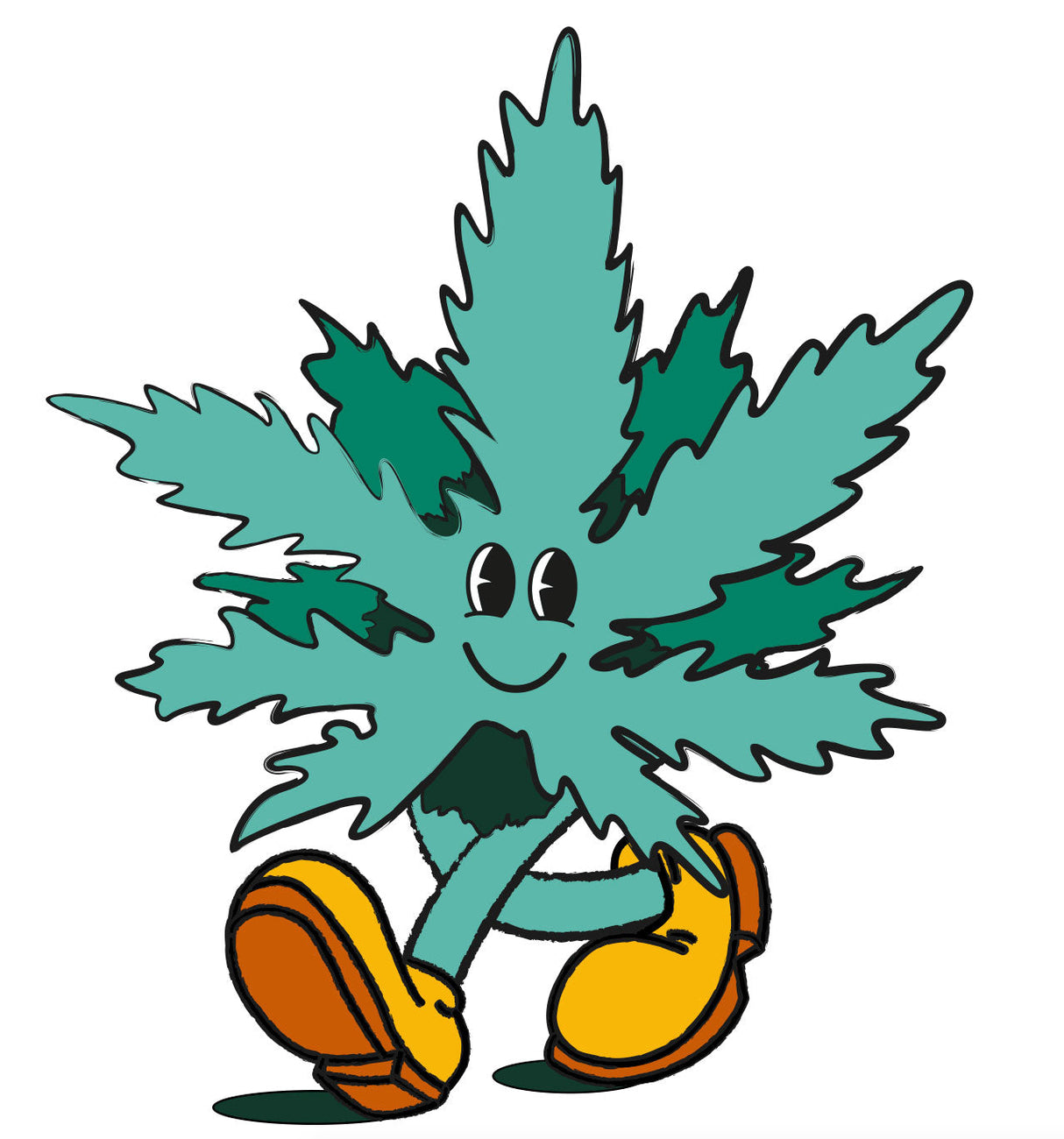 StonerDays Happy 420 White Tee graphic with smiling cannabis leaf character