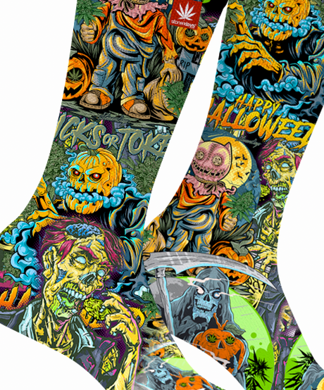 StonerDays Happy Halloweed Socks with vibrant Halloween themed graphics, made from comfortable cotton blend