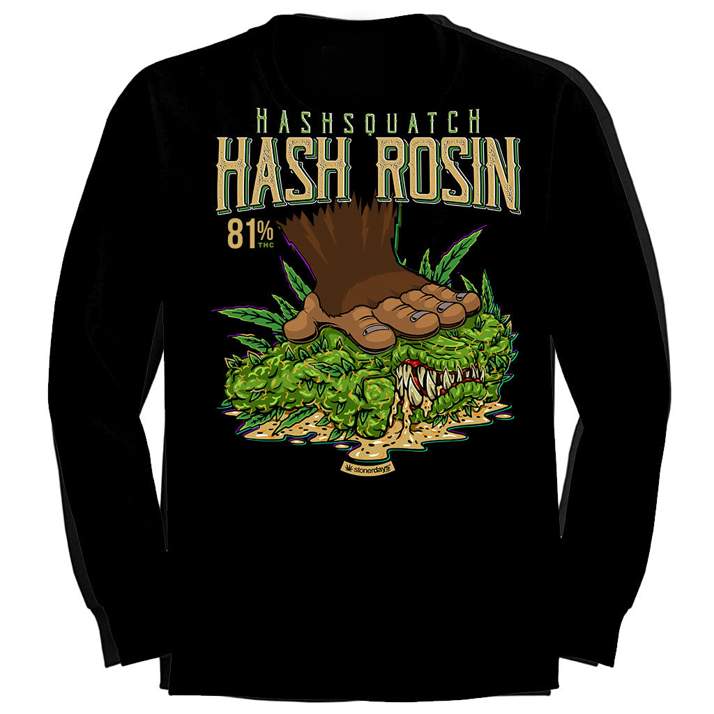 StonerDays Hash Rosin Long Sleeve in black, featuring bold graphic print, rear view on white background