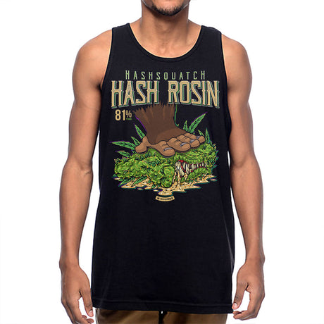 StonerDays Hash Rosin Tank top for men, black cotton blend with cannabis graphic, front view