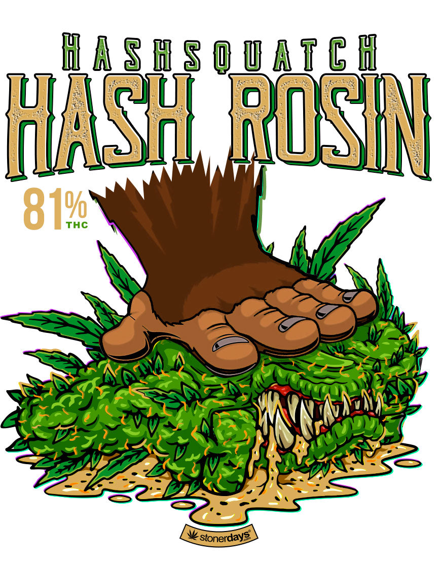 StonerDays Hash Rosin White Tee with vibrant green cannabis graphic, front view