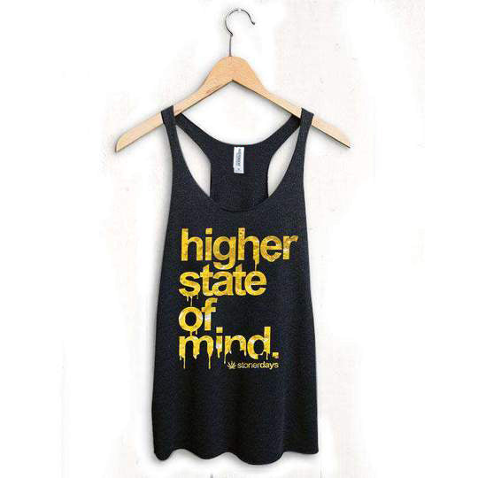 StonerDays Higher State Of Mind black racerback tank top on hanger, sizes S to 2XL