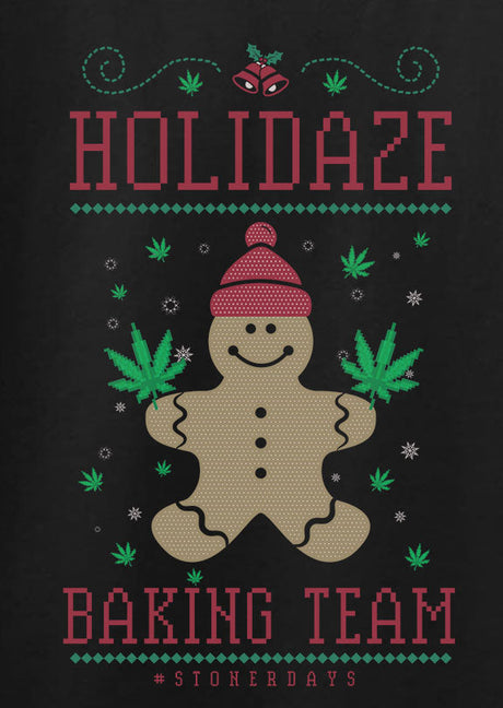 StonerDays Holidaze Baking Team Tank featuring a gingerbread man with cannabis leaves, front view on black